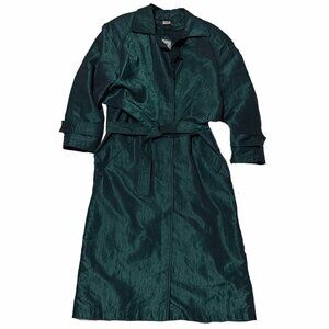 Michelle Stuart Water Edge Coat Womens 6 Green Taffeta Trench Lined 80s VTG
